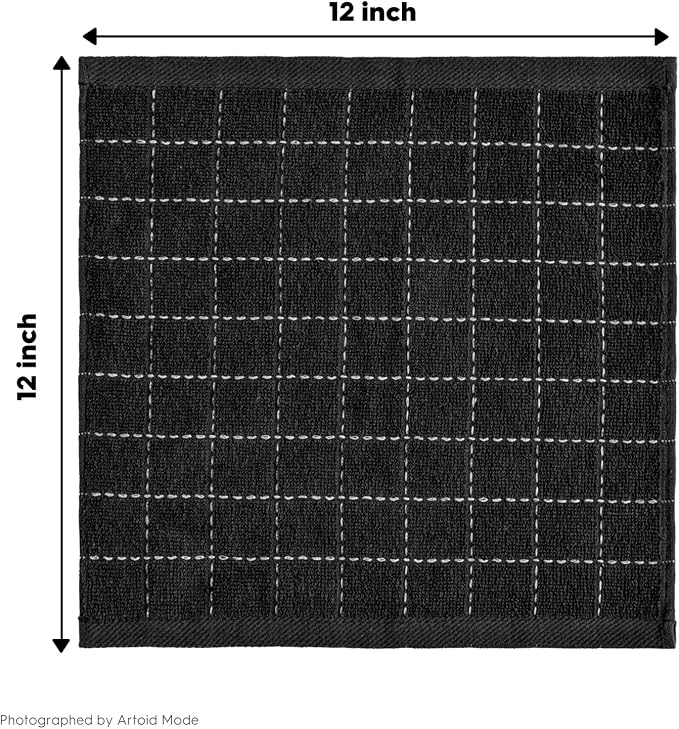 Artoid Mode Checkered Designed Cotton Black Terry Kitchen Dish Cloths, 12x12 - Image 7