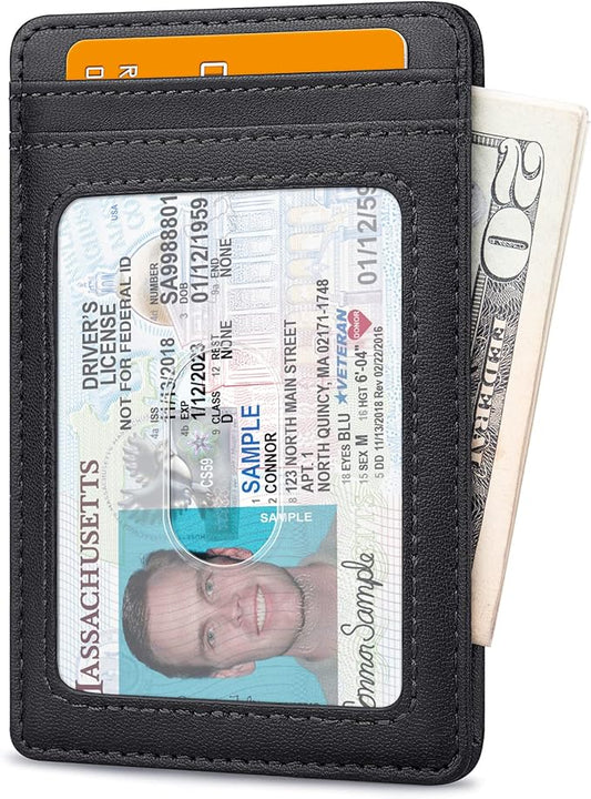 Buffway Mens Slim Wallet, Minimalist Thin Front Pocket Leather Credit Card Holder with RFID Blocking for Work Travel
