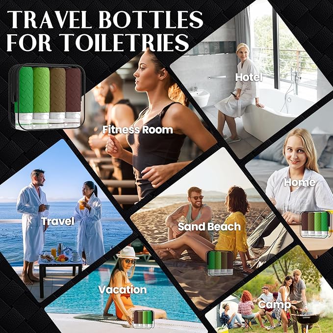 Travel Bottles for Toiletries, TSA Approved Silicone Travel Size Containers for Toiletries, BPA Free Leak Proof Refillable Essentials Accessories, Shampoo and Conditioner Bottles (Forest Green)