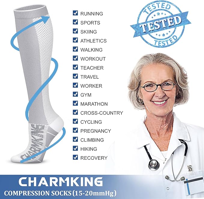 CHARMKING Compression Socks for Women & Men Circulation (3 Pairs) 15-20 mmHg is Best Support for Athletic Running Cycling