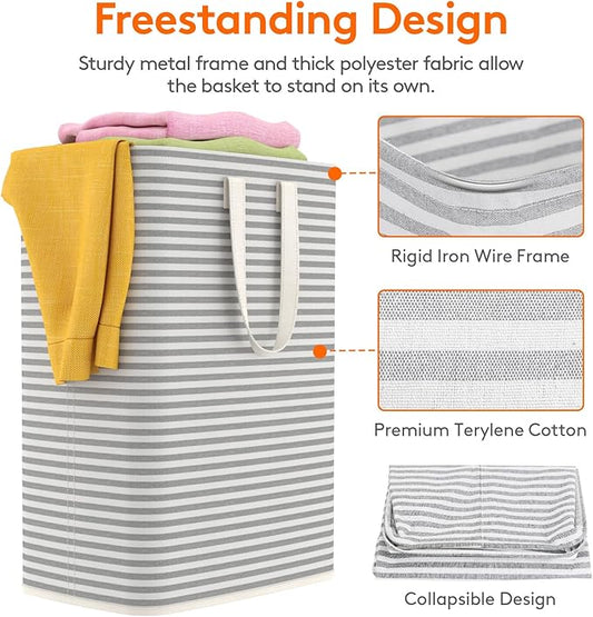 Lifewit Laundry Hamper Large Collapsible Laundry Baskets, Freestanding Waterproof Clothes Hamper with Easy Carry Handles in Laundry Room Bedroom Bathroom College Dorm for Adults, Gray, 65L