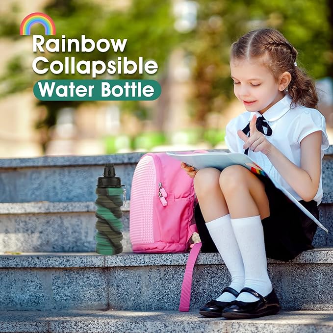 Collapsible Water Bottle for Adults, Boys, Students, Kids, Reusable Silicone Foldable Water Bottles for Travel Camping Hiking, Portable Sports Water Bottle, Camouflage