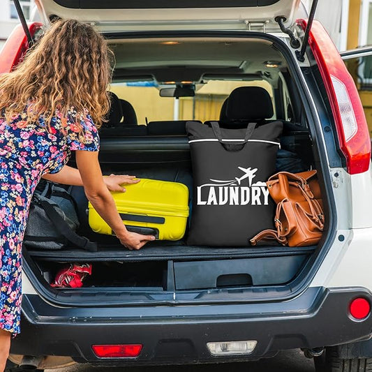 Fiodrimy 2 Pcs Large Travel Laundry Bags - Washable Waterproof Wet Clothes Bags for Gym, Swimming, Yoga & College Dorm (Black+Pink)