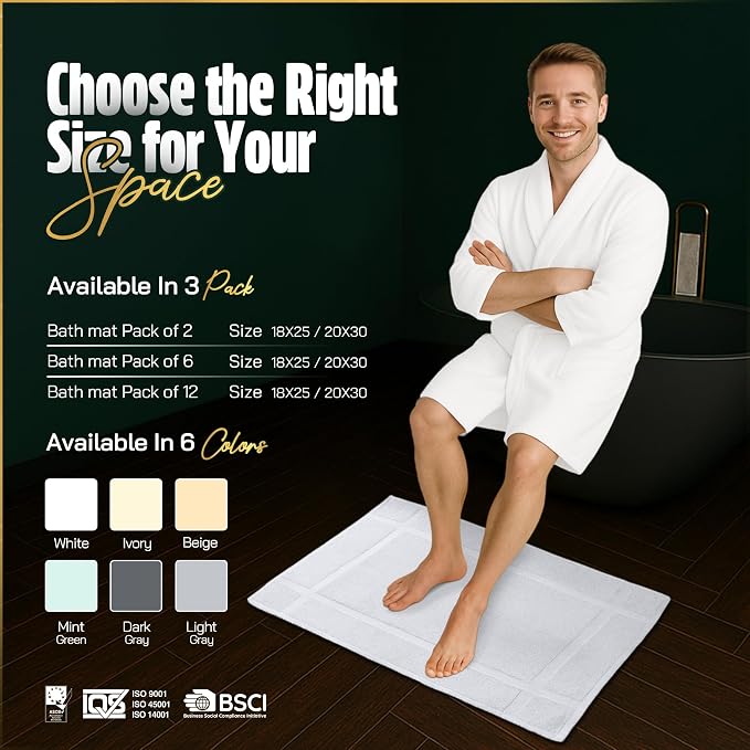 Pearl Linens Pack of 12 100% Cotton Bath Mat 20x30 inches, Soft & Absorbent - Image 9