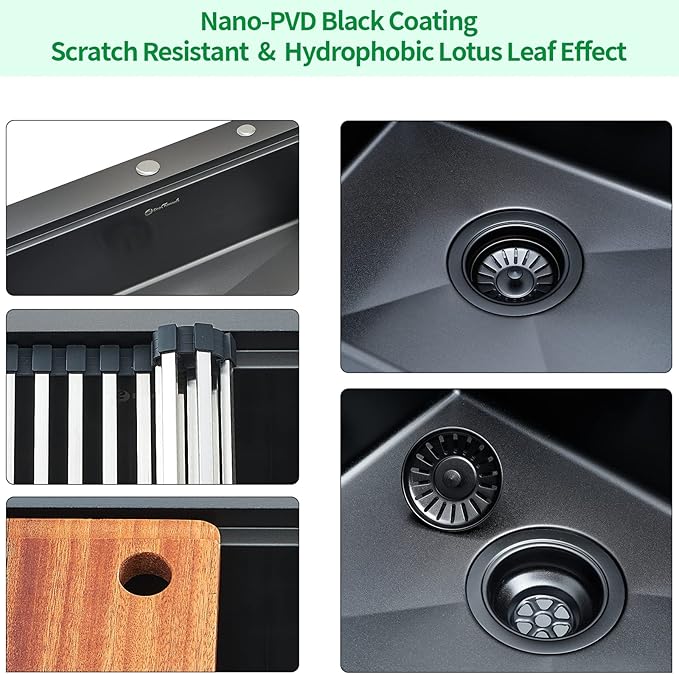 Drop-in Kitchen Sink - Single Bowl Workstation with Cutting Board, 30 x 22 x 10, Gunmetal Black, 16 Gauge Stainless Steel