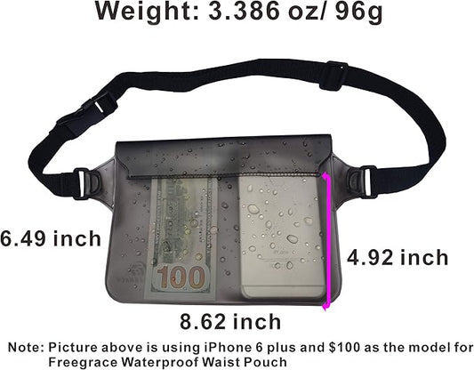 Freegrace Waterproof Pouches with Waist Strap / Pouch Case Bundle Set- Keep Your Phone & Valuables Dry and Safe - Waterproof Dry Bags for Boating Swimming Snorkeling Kayaking Beach Water Parks Pool