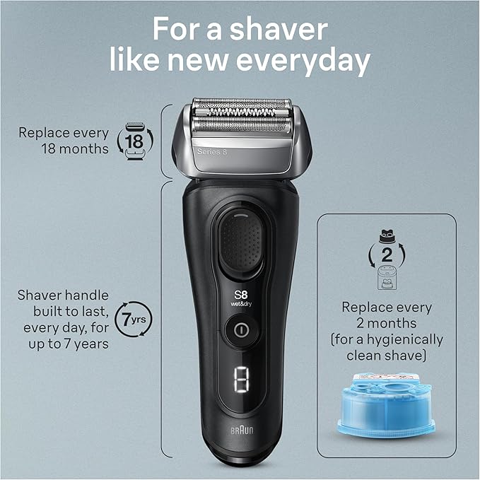 Braun Series 8 8560cc Electric Razor for Men, 4+1 Shaving Elements & Precision Long Hair Trimmer, 5in1 SmartCare Center, Close & Gentle Even on Dense Beards, Wet & Dry Electric Razor, 60min Runtime