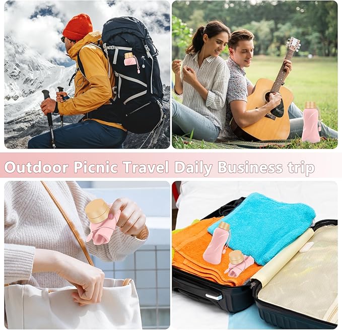 Collapsible Water Bottles,650ml,Leak Proof,Reuseable BPA Free Silicone Foldable Water Bottles,Durable Lightweight for Travel Gym Camping Hiking,Compact Size Portable Sports Water Bottle (Pink)