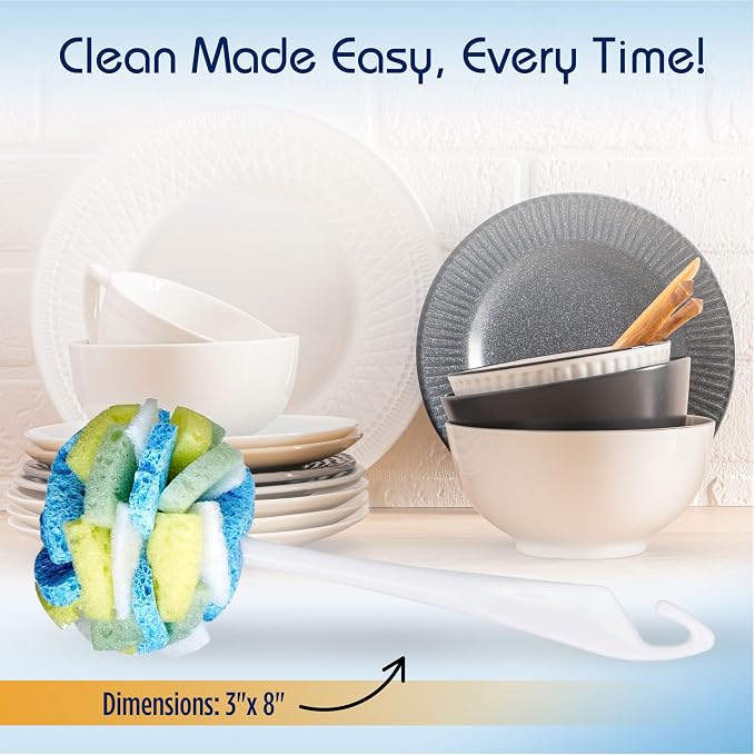 Compac Home Dish Wand Plus Cello, Foam & Scour Sponge Petals Brush and Clean - Image 8