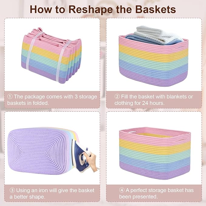 Shelf Baskets for Organizing, Woven Storage Basket for Shelves,Cotton Rope - Image 9
