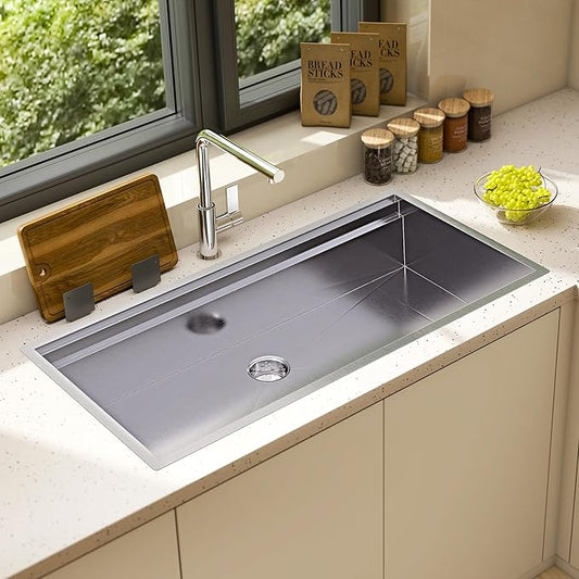 44.3-Inch Undermount Kitchen Sink Workstation, 16 Gauge 304 Stainless Steel Single Bowl Kitchen Sink with Cutting Board, Drying Rack, Roll-Up Rack and Drain Assembly