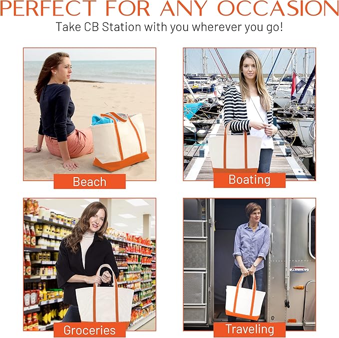 CB STATION Medium Classic Canvas Tote Bag for Women, Top Zipper Closure, Outer Pocket, Daily Essentials, Groceries, Traveling