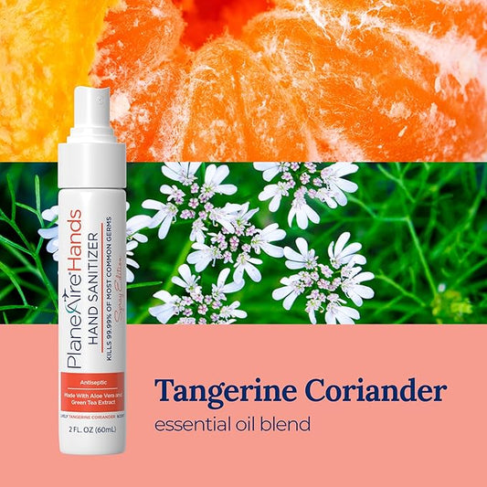 Tangerine Coriander Spray Hand Sanitizer | Travel Size | Hydrate & Cleanse | Made with Aloe Vera & Essential Oils | Green Tea Extract | Scented Travel Hand Sanitizer | Hand Sanitizer Spray | 3-Pack