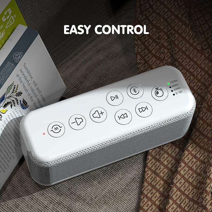 OnLyee White Noise Sound Machine with Bluetooth Speaker, 15 Soothing Sounds, Office Privacy & Noise Canceling, 3000mAh Rechargeable Battery, Auto-Off Timer & 8-Level Volumeā Ideal for Baby