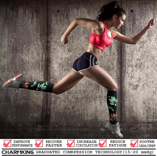 CHARMKING Compression Socks for Women & Men Circulation (3 Pairs) 15-20 mmHg is Best Support for Athletic Running Cycling
