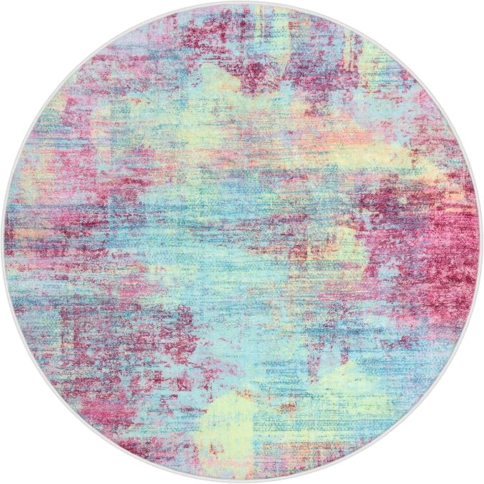 IOHOUZE Abstract Round Area Rug 6 Ft Washable Circle Rugs Large Round Rug Non - Image 9