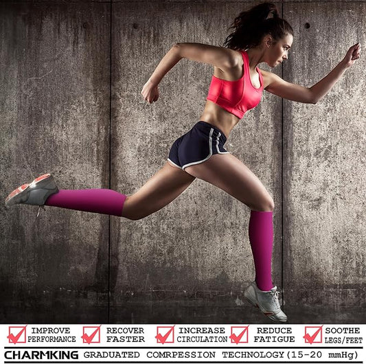 CHARMKING Compression Socks for Women & Men Circulation (3 Pairs) 15-20 mmHg is Best Support for Athletic Running Cycling