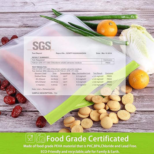 SPLF 12 Pack Dishwasher Safe Reusable Bags Silicone, Leakproof Reusable Freezer Bags, BPA Free Reusable Storage Bags for Lunch Marinate Food Travel - 2 Gallon 5 Sandwich 5 Snack Bags