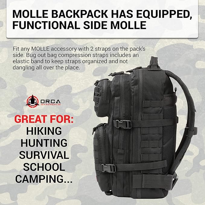 Backpack 40L Large Military 1 to 3 Day Molle Assault Pack Rucksack Army Bag