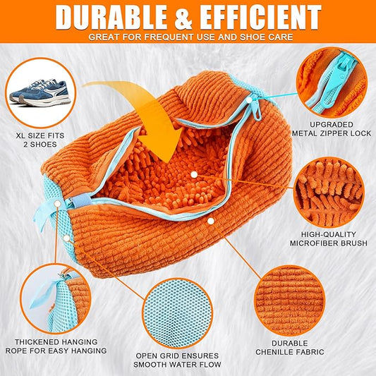 XXL Shoe Washing Machine Bag - 2-Pack Reusable Shoe Cleaning Bags, 360° Deep Clean for Sneakers, Tennis Shoes, and Slippers, Includes 2 Shoe Storage Dust Bags (Orange)