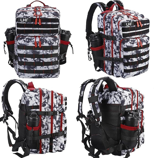 LHI Military Tactical Backpack for Men and Women 45L Army 3 Days Assault Pack Bag Large Rucksack with Molle System Black and white