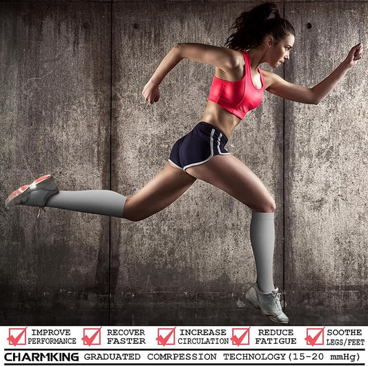 CHARMKING Compression Socks for Women & Men Circulation (3 Pairs) 15-20 mmHg is Best Support for Athletic Running Cycling