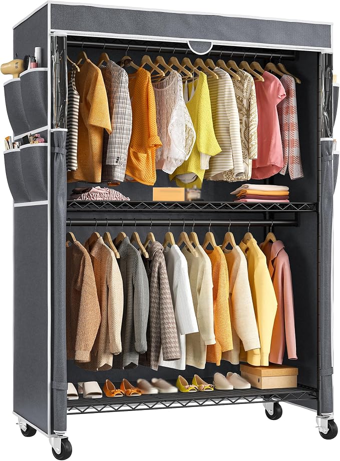 Raybee Clothes Rack with Cover, Portable with Wheels and Adjustable Feets - Image 9
