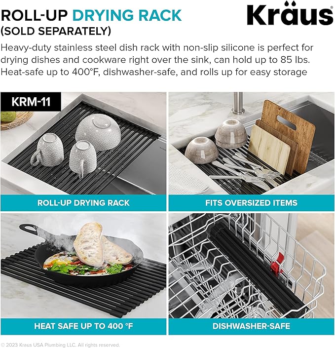 KRAUS Bellucci 18-inch Granite Workstation Drop In Top Mount Single Bowl Kitchen Sink in Metallic Black with Accessories, KGTW12-18MBL