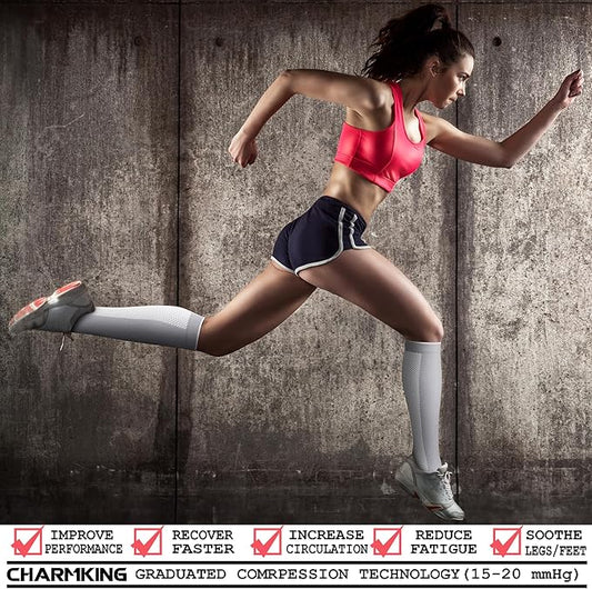 CHARMKING Compression Socks for Women & Men Circulation (3 Pairs) 15-20 mmHg is Best Support for Athletic Running Cycling