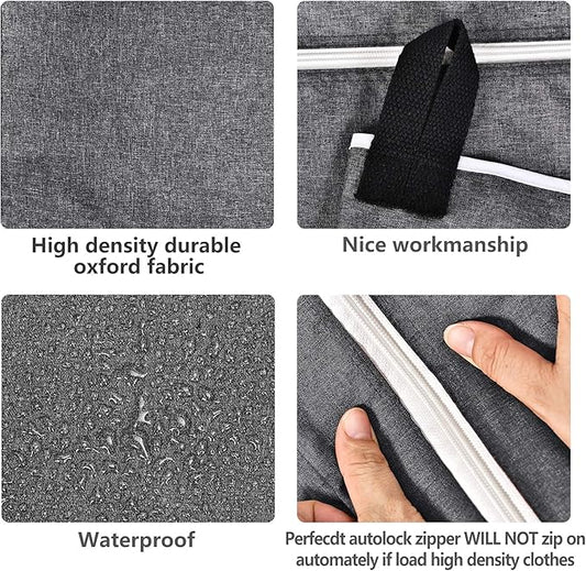 Hanging Laundry Hamper Bag Behind Door Hampers for Laundry Hanging Save Space Zipper Laundry Hamper Door Hanging with 2 PCs Stainless Steel Hooks Suction Hooks for Wall/Bathroom (Grey-2Pack)