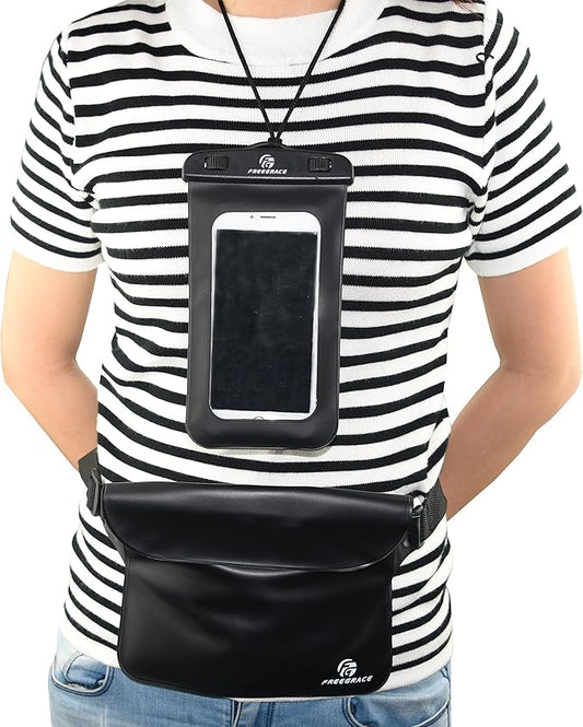 Freegrace Waterproof Pouches with Waist Strap / Pouch Case Bundle Set- Keep Your Phone & Valuables Dry and Safe - Waterproof Dry Bags for Boating Swimming Snorkeling Kayaking Beach Water Parks Pool