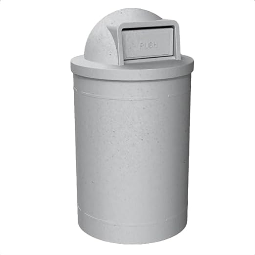 55 Gallon Circle 100% Recycled Plastic Heavy Duty Outdoor Trash Can with Push Open Dome Lid and Internal Liner | Great for Schools and Businesses - Light Granite