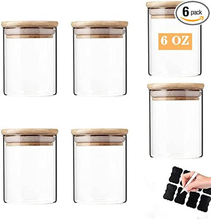 Glass Jars with Bamboo Wooden Airtight Lids 6oz 10oz Spice Jars Food Storage by Vkzylife