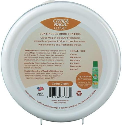Citrus Magic For Closets Odor Absorbing Solid Air Freshener, Cedar Closet, 8-Ounce, Pack of 1 (616000000)