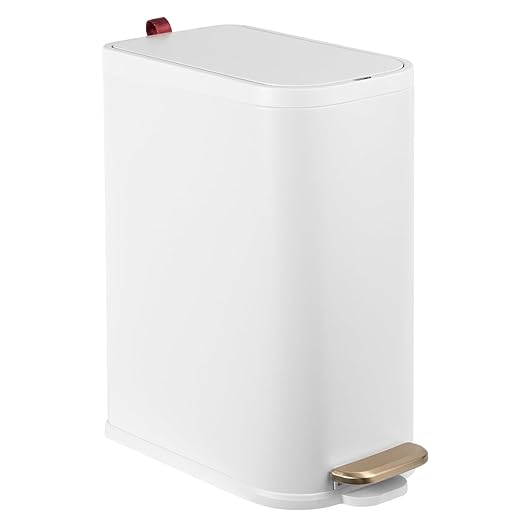 BETHEBEST Bathroom Trash Can with Lid,Stainless Steel Garbage Can with Removable Inner Bucket,Soft Close,Step Pedal,15 Liter/4 Gallon Trash Can for Bathroom,Bedroom,Kicthen,Office(White)