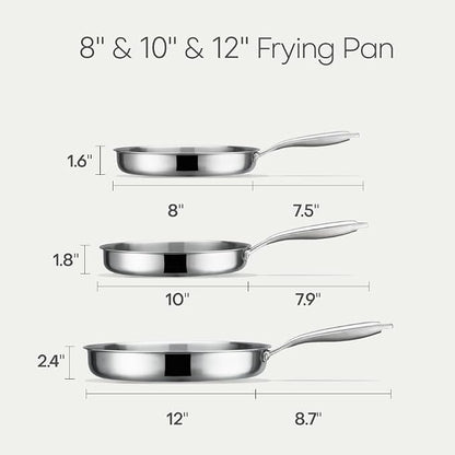 CAROTE 3-Piece Tri-Ply Stainless Steel Frying Pan Set, Skillet Set 8"/10"/12" - Image 2