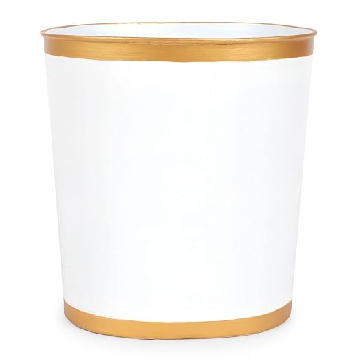 Jaye's Studio Mattie Decorative White and Gold Bathroom Trash Can, Metal Waste - Image 2
