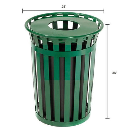 Global Industrial 36 Gallon Outdoor Slatted Steel Round Trash Can - Image 8