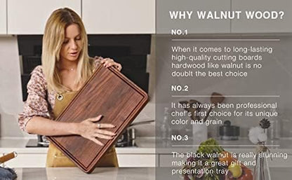 AZRHOM Walnut Wood Cutting Board, 18x12in Large Wooden Chopping Boards - Image 6