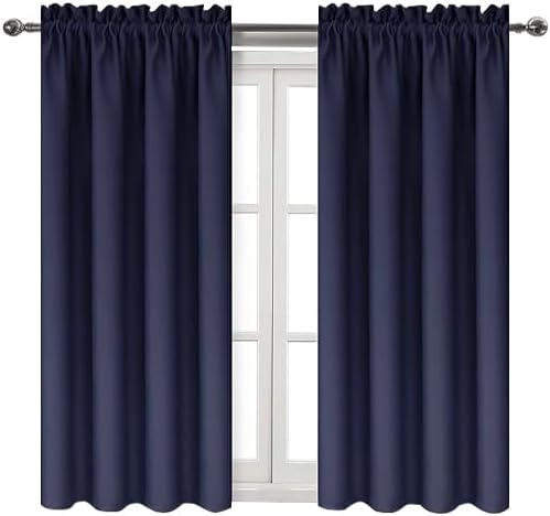 DWCN Navy Room Darkening Blackout Curtains - Thermal Insulated Privacy Energy Saving Window Curtain Drapes 52 x 45 inch Length, Set of 2 Bedroom Living Room Curtains
