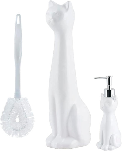 Allure Home Creation Cat 3-Piece Ceramic Toilet Brush Holder & Soap Dispenser by AllureHomeCreation