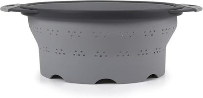 Dexas 10" Collapsible Silicone Colander in Cool Grey, Kitchen Strainer by Dexas