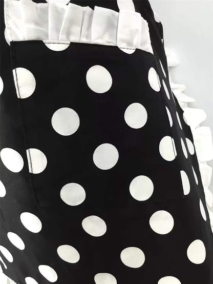 Hyzrz Cute Apron Retro Black Polka Dot Retro Ruffle Side Vintage Cooking Aprons - Image 5