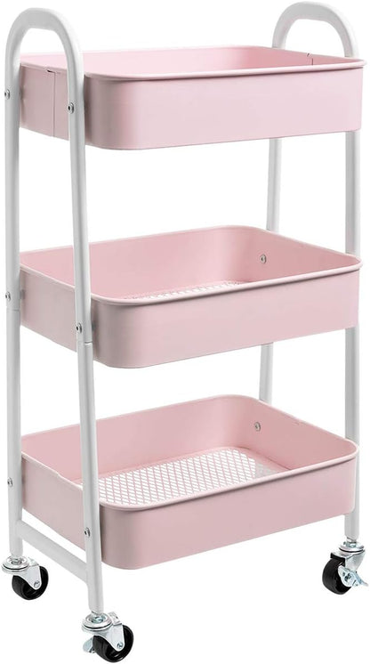 AGTEK Makeup Cart, Movable Rolling Organizer Cart, 3 Tier Metal Utility Cart by AGTEK