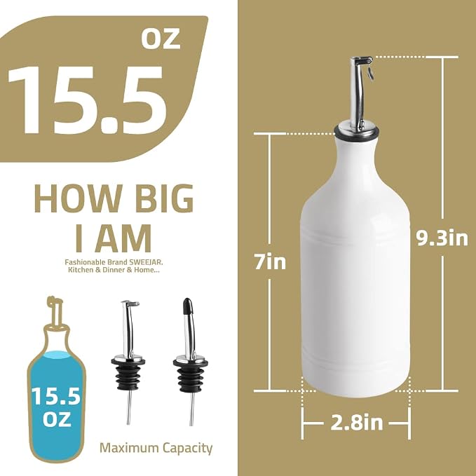 Sweejar Ceramic Olive Oil Dispenser Bottle, Opaque Oil Cruet Protects to Reduce - Image 5