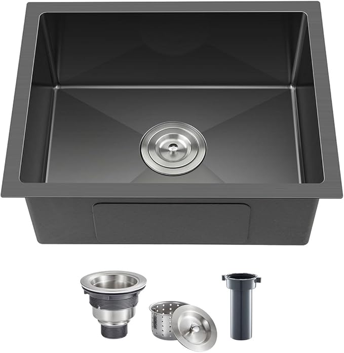 24x18 Inch Undermount Kitchen Sink Nano Black,18 Gauge Stainless Steel Single Bowl Kitchen Sink 9 Inch Deep Bowl Sink Undermount, 24"x18"x9"