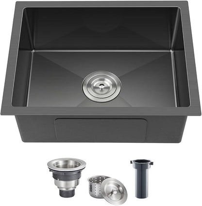 24x18 Inch Undermount Kitchen Sink Nano Black,18 Gauge Stainless Steel Single Bowl Kitchen Sink 9 Inch Deep Bowl Sink Undermount, 24"x18"x9"