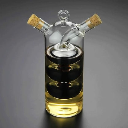 Olive Oil and Vinegar Dispenser Cruet Bottles, 2 in 1 Transparent Dual Glass - Image 2