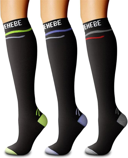 CHARMKING Compression Socks for Women & Men Circulation (3 Pairs) 15-20 mmHg is Best Support for Athletic Running Cycling