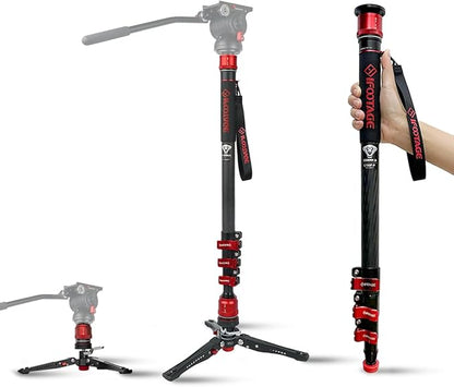IFOOTAGE 71”Carbon Fiber Monopod with Feet Cobra 3 Monopod C180F-P,Pedal Base Tripod CB3 Base-P Low Profile,for Sony,Nikon,DSLR,Max.Payload 17.64lb/8KG